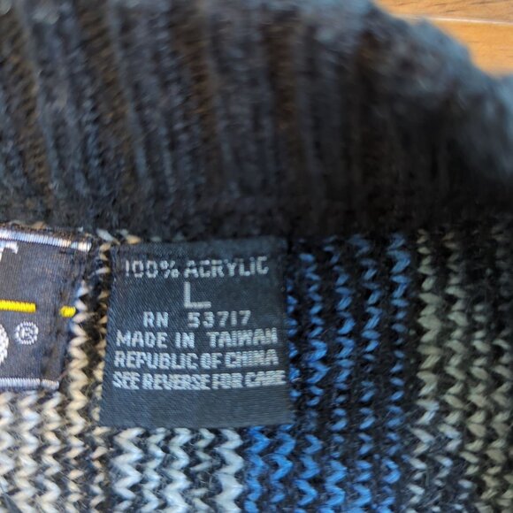 Vintage Street Closed blue black Men’s Cardigan Size L 90s geometric zigzag knit - Picture 6 of 15